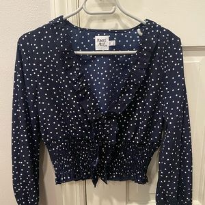 Princess Polly Navy Blue Polka Dot Blouse